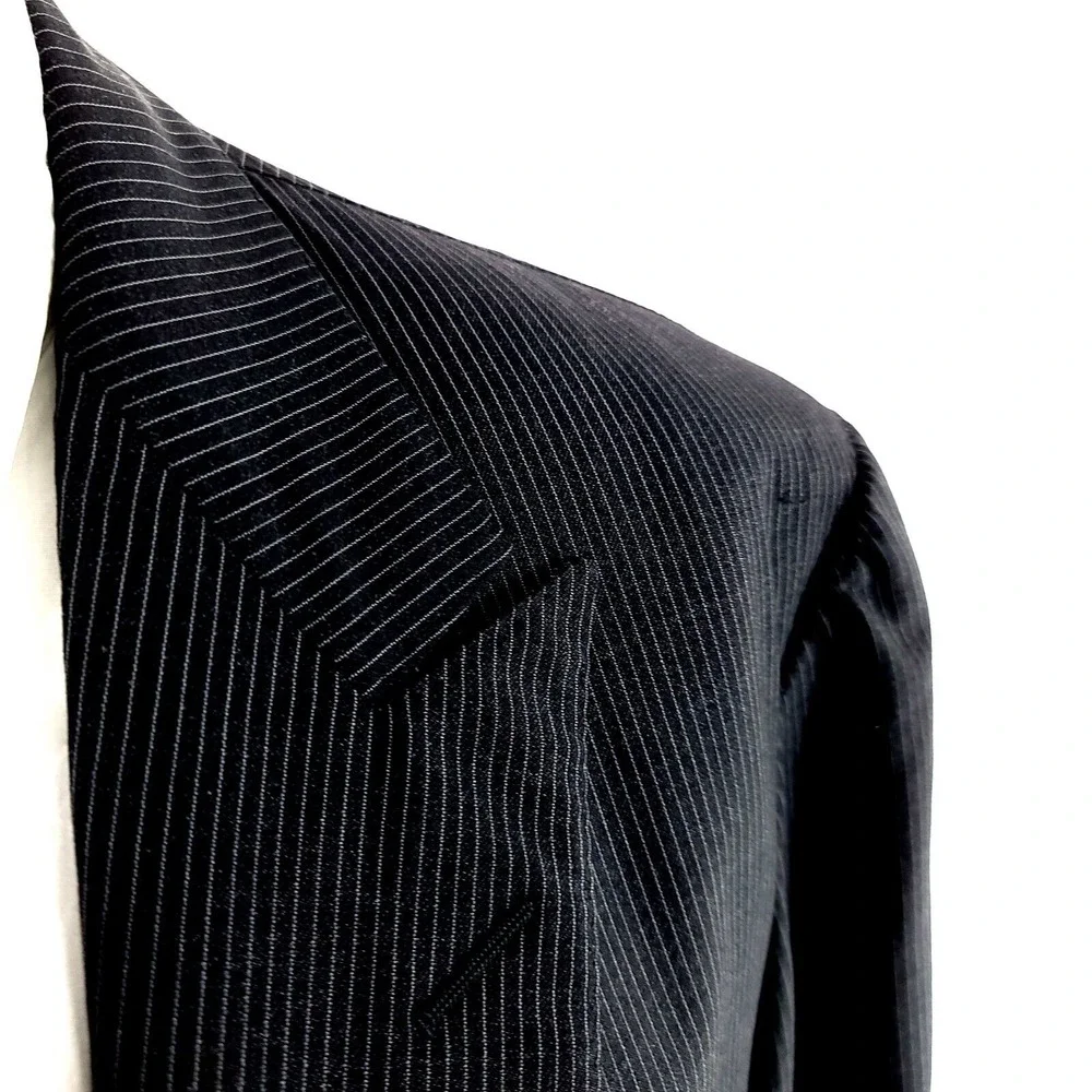 Ermenegildo Zegna Neiman Marcus Wool 2 Button Suit Jacket Black 42L Striped Mila